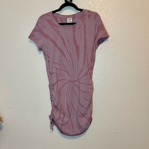 Victoria’s Secret Pink Tie Dye Jersey Tee Shirt Dress Side Ruching Purple Large - Picture 13 of 13